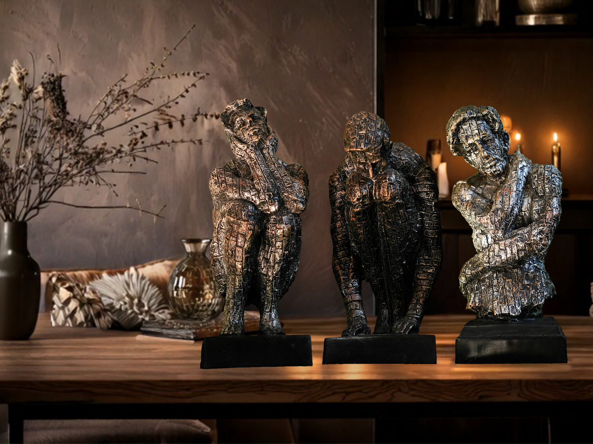 The "Contemplation" Trio: Modern Abstract Sculpture Set