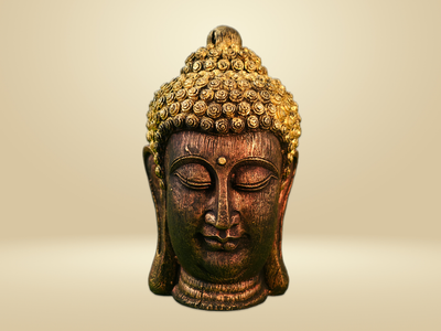 The Golden Enlightenment: Sculpted Buddha Head with Luminous Patina